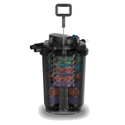 Oase-96897 FiltoClear 90000 filtr ciśnieniowy w przekroju sposób czyszczenia jednego z czterech modułów gąbkowych